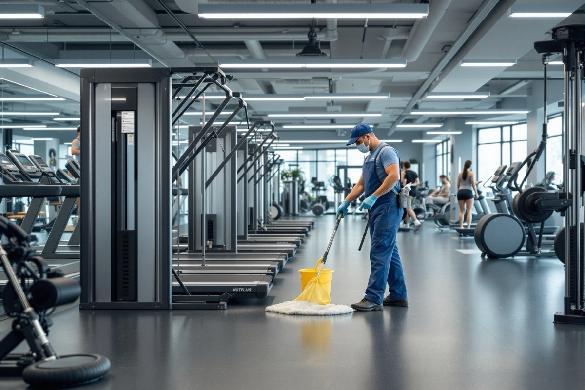 Cleaning crew at work in a commercial facility